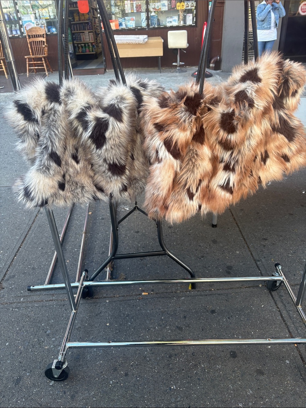 Plush Faux Fur large bag- Brown & Gray Spot Pattern -